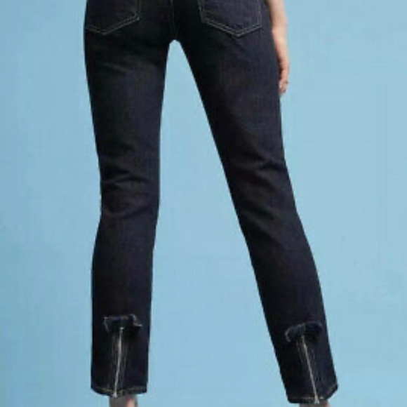 AMO Bow Dark Wash Straight Leg Jeans in Soft Raw - Picture 1 of 11